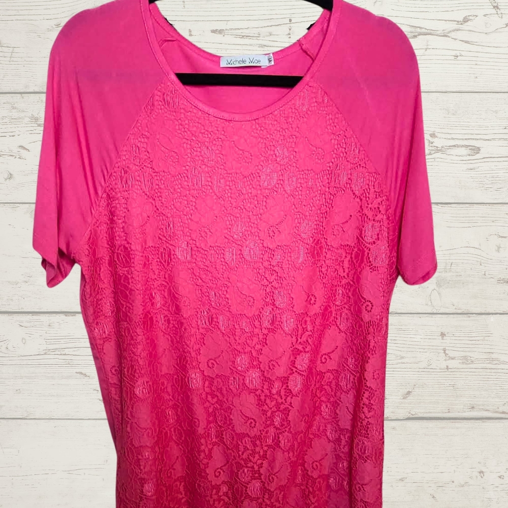 Michele Vibrant Pink Lace Short Sleeve Tee
